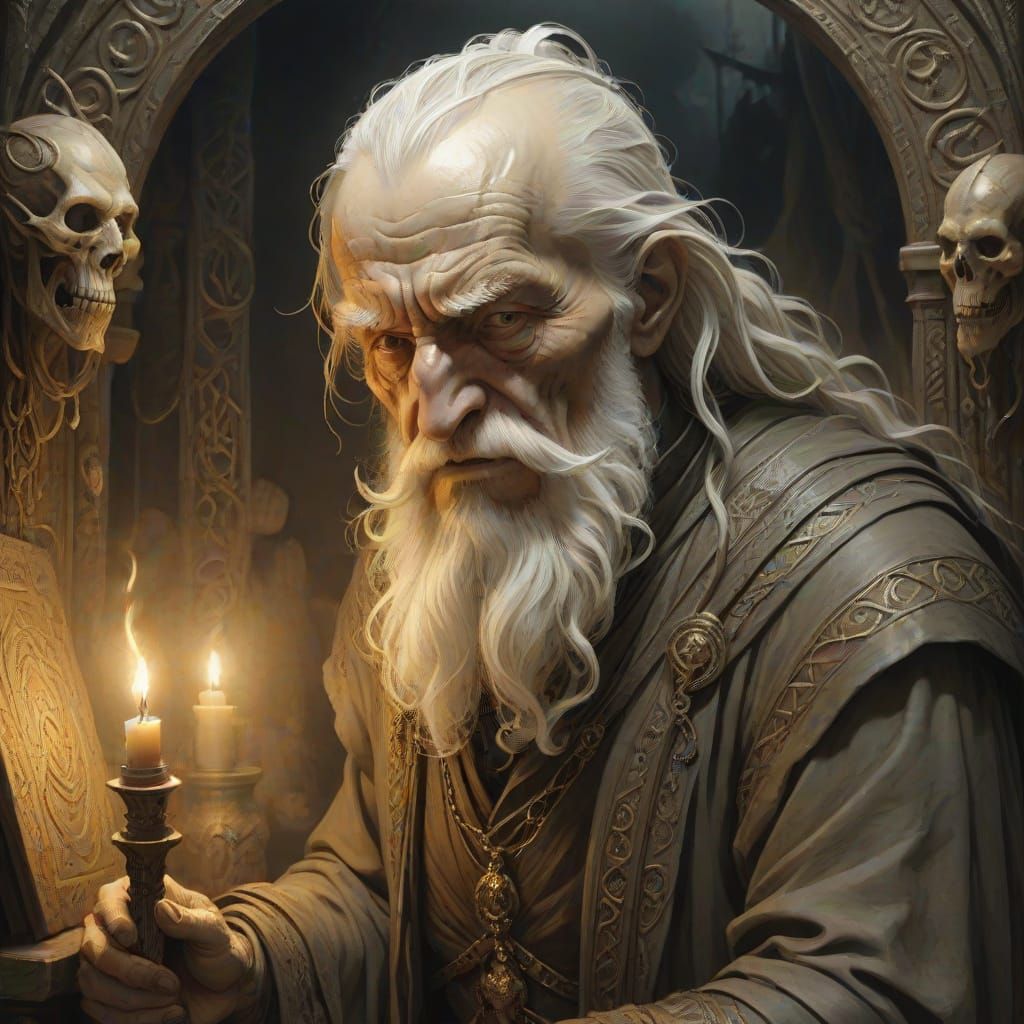 Mysterious Blind Sorcerer in a Dark Fantasy Realm