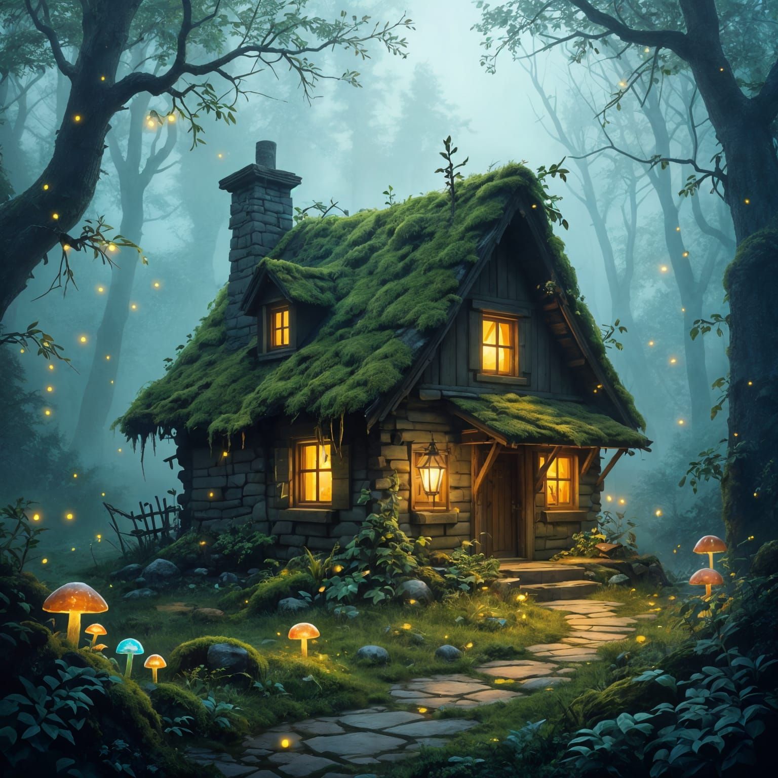 Cozy Cabin in Enchanted Misty Forest