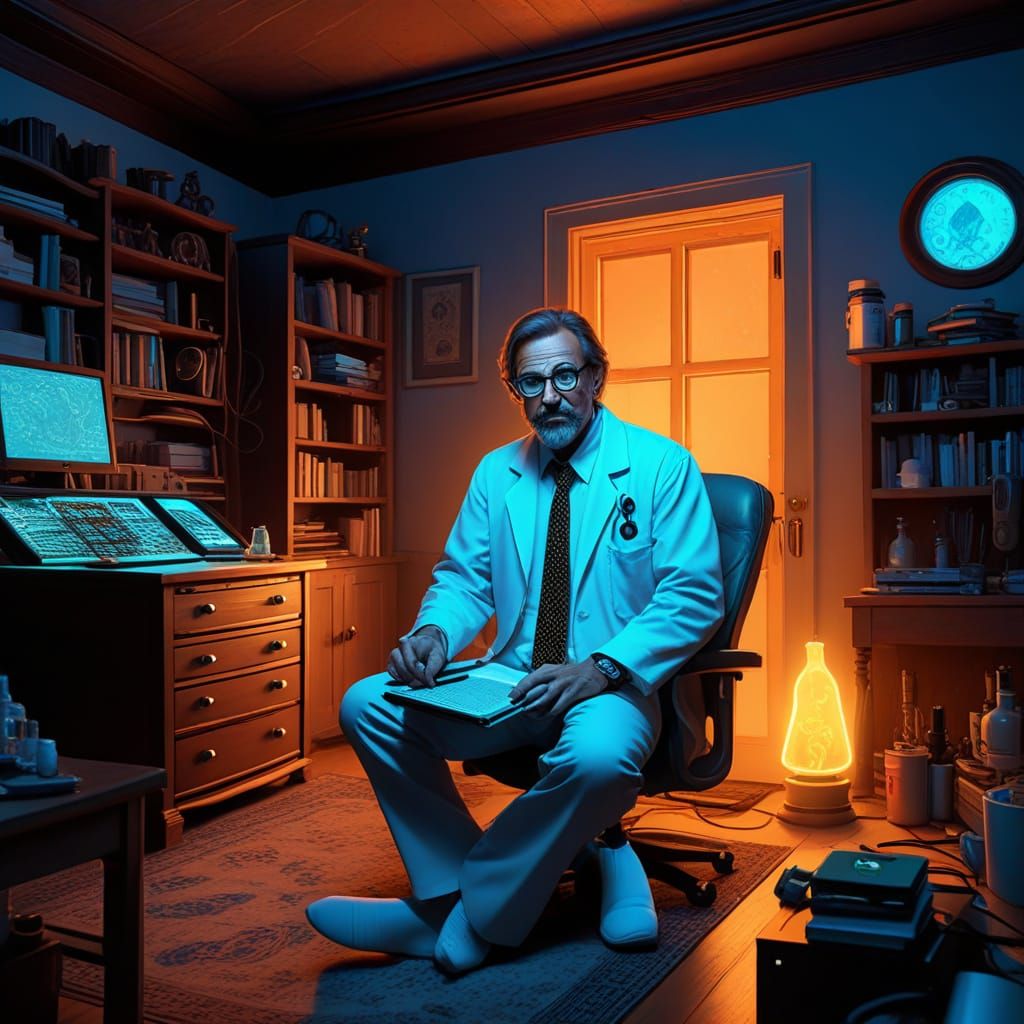 Scientist's Lab: Blue Neon Glow in Florida Mansion