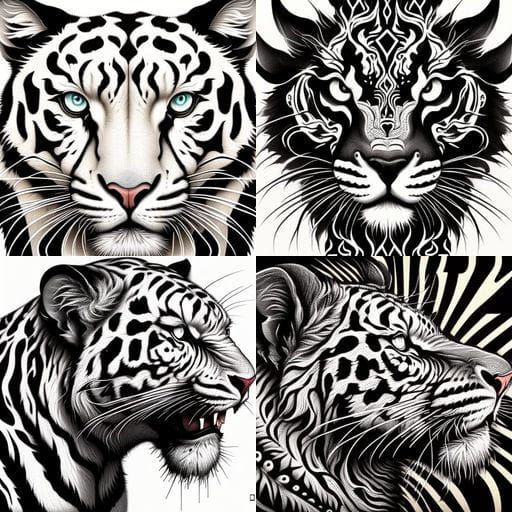 Intricate Tattoo Designs of Big Cats in Black Ink