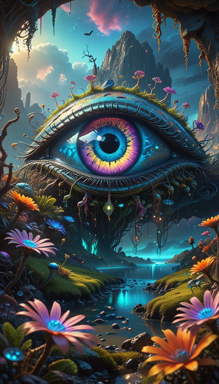 Surreal Alien Landscape with Giant Eye