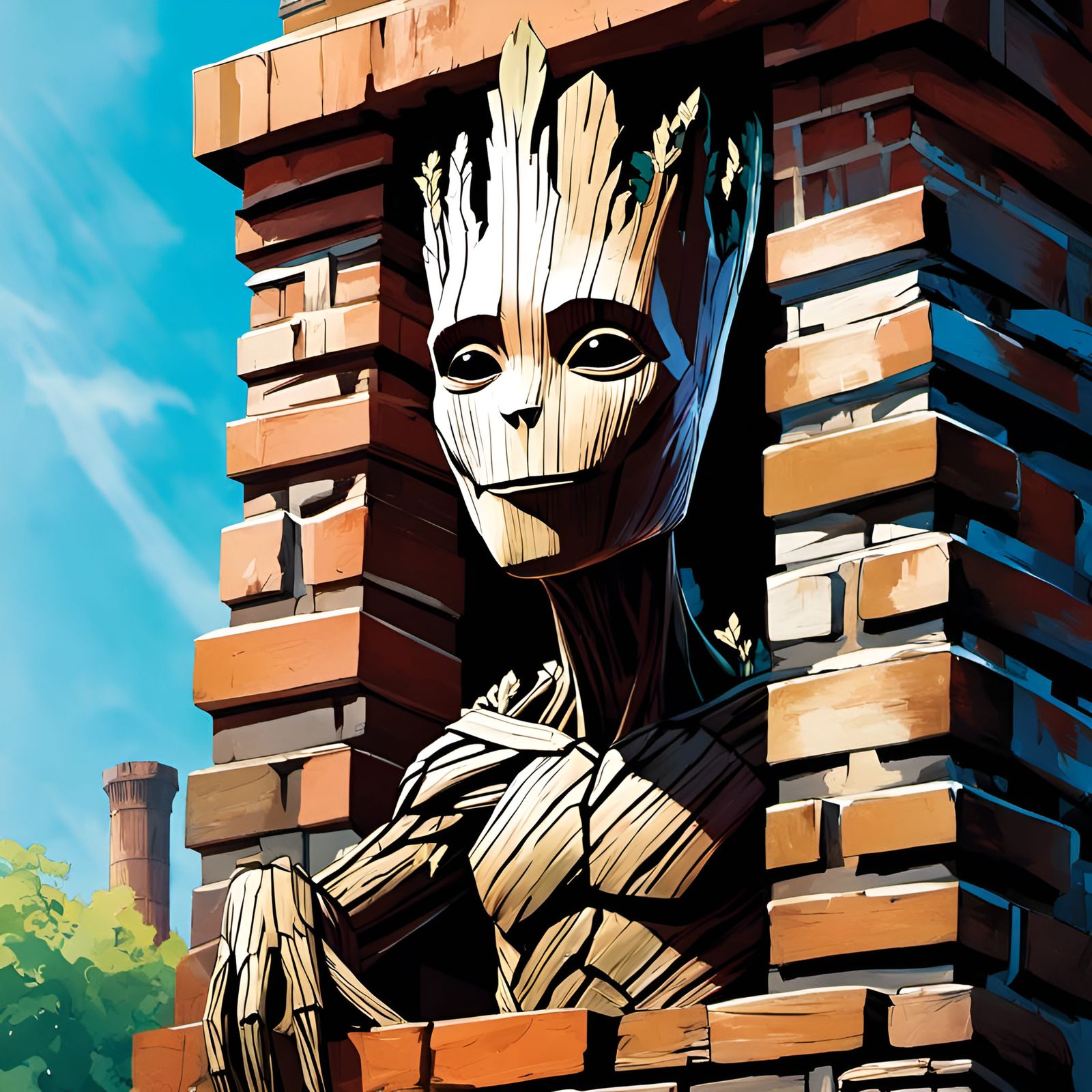 Groot Portrait Inside Chimney, Painterly Style