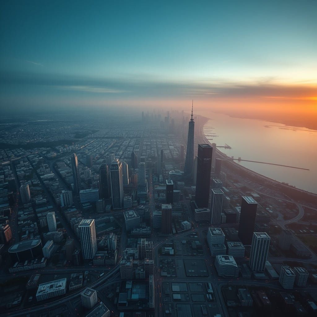 Aerial View of Melbourne at Dusk in Satellite Style