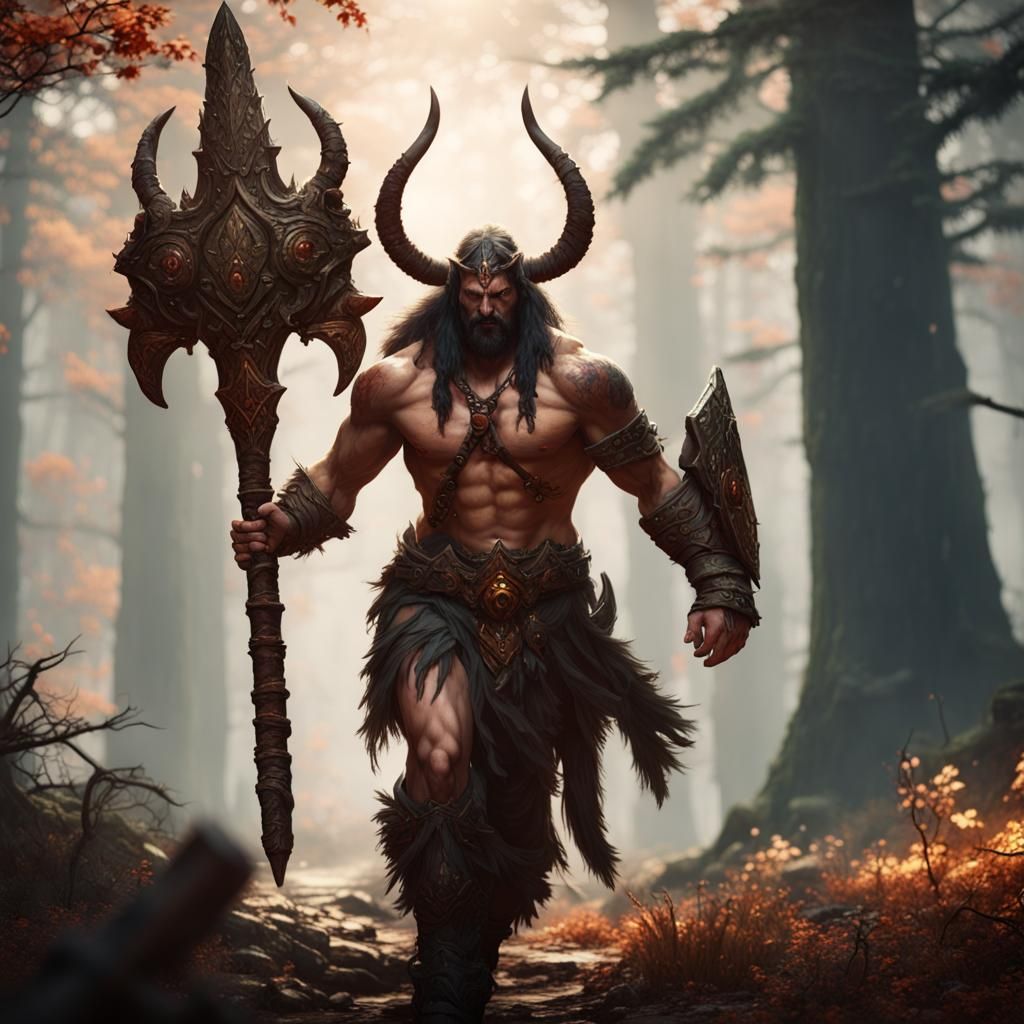 Diablo 4 Barbarian in Forest: Detailed Matte Painting