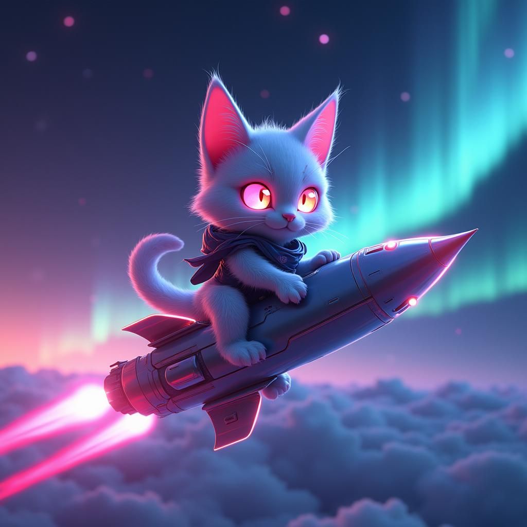 Neon Cat Pilot in Cosmic Anime Style