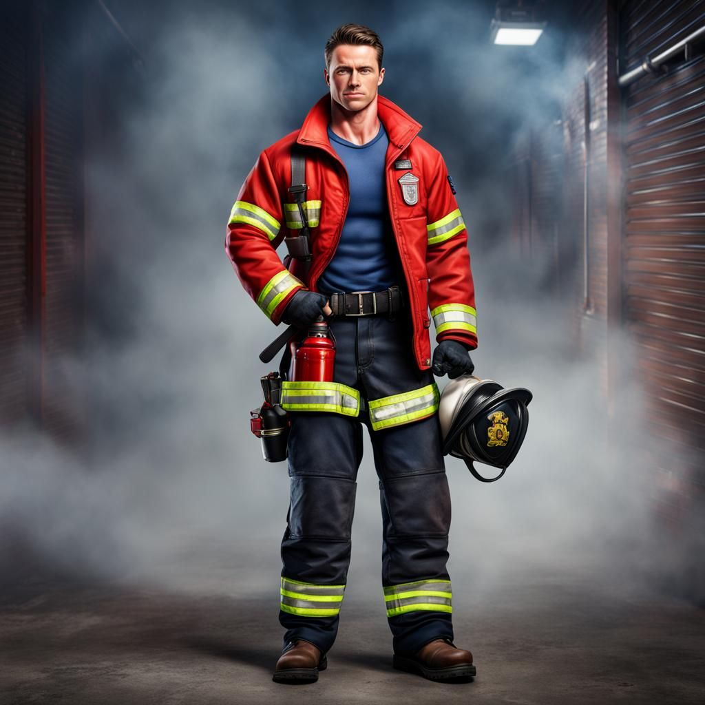 Handsome Young Firefighter at Fire Station