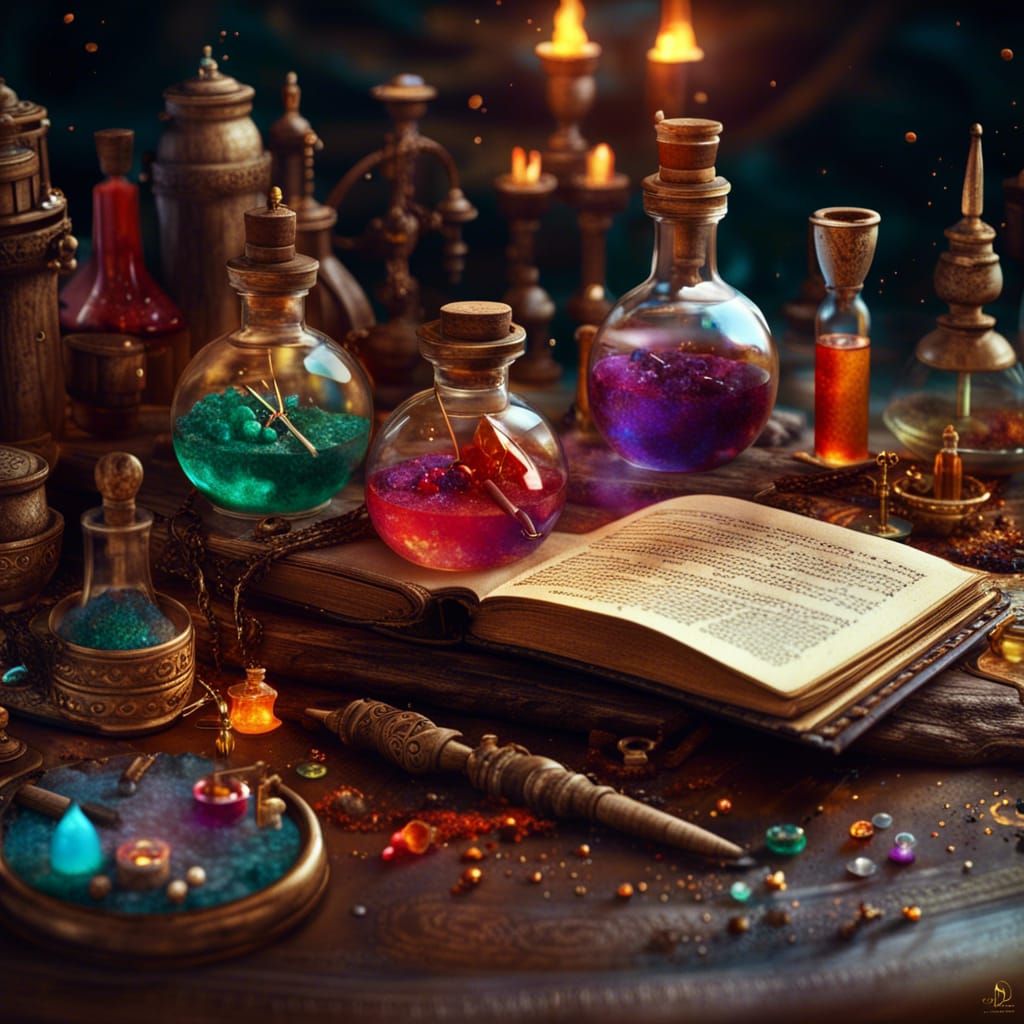 Alchemist Table Still Life in Detailed Matte Painting