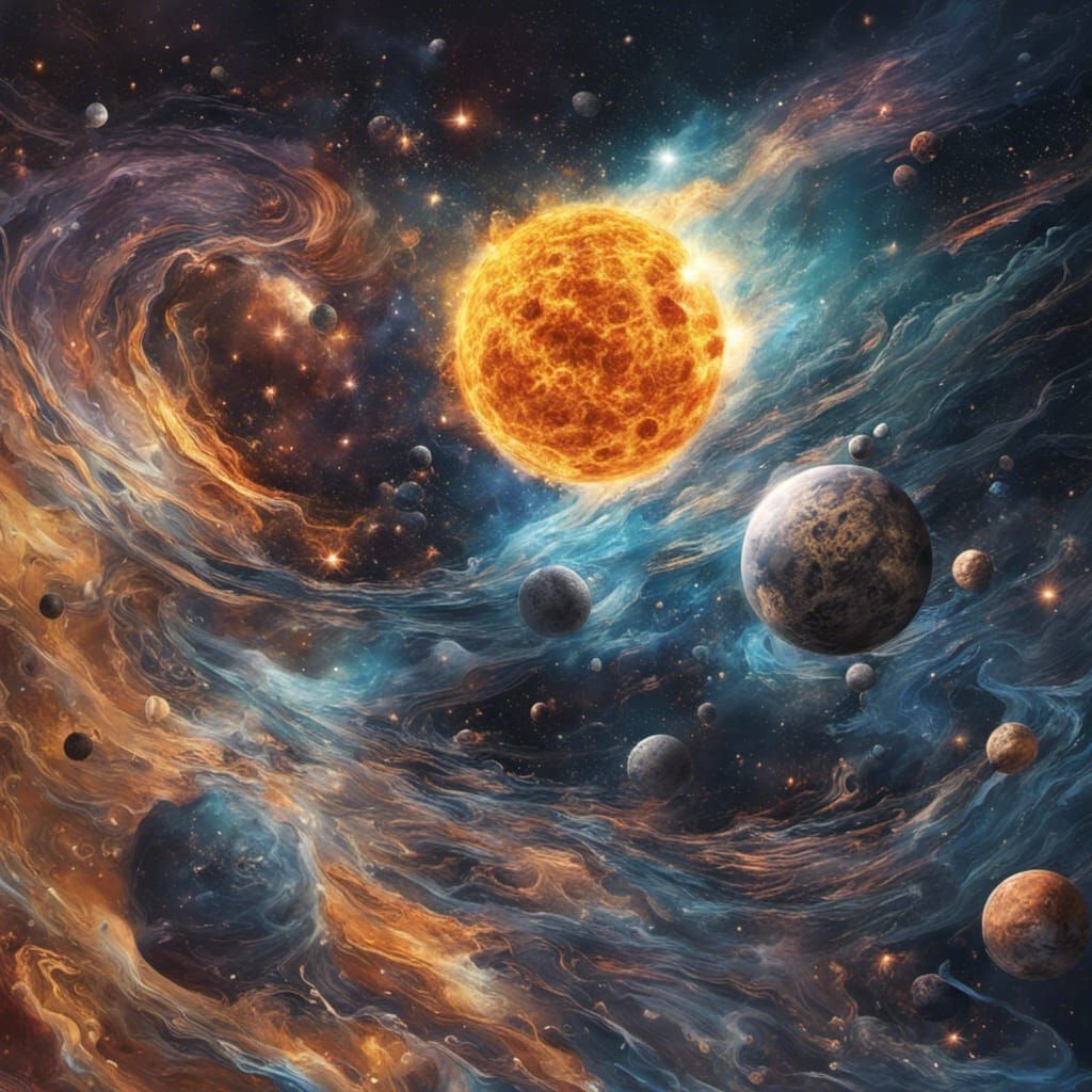 Hyperrealistic Sun, Moon, and Stars in Space
