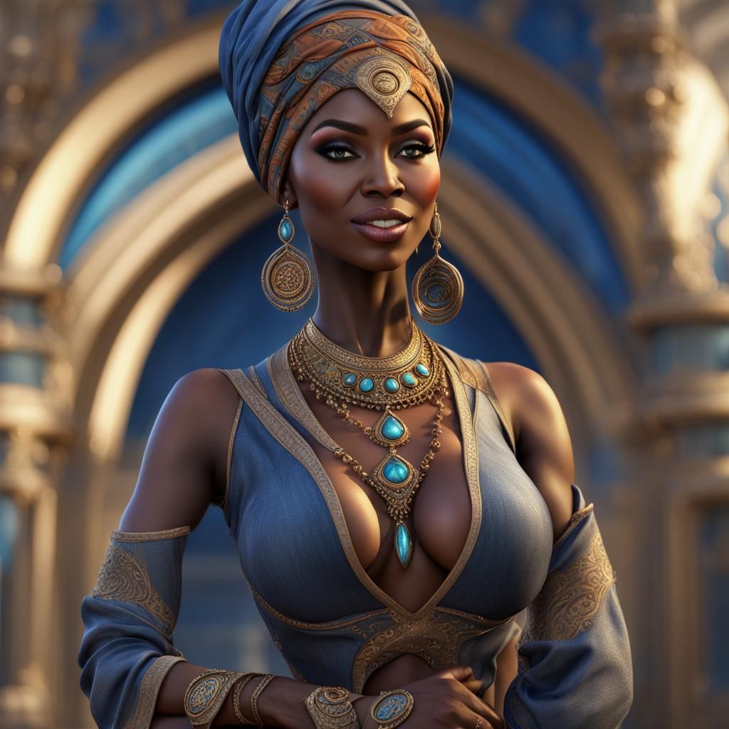 Ebony Goddess with Blue Lips: Fantasy Concept Art