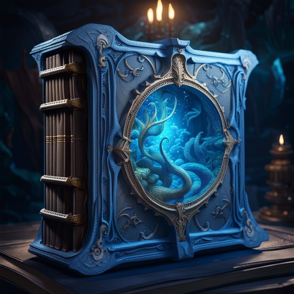 Magical Book Aquarium with Radiating Blue Sea Magic