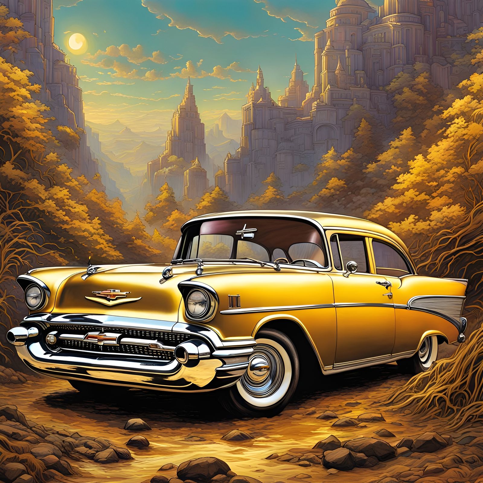 1957 Chevy in Underground Comix Steampunk Style