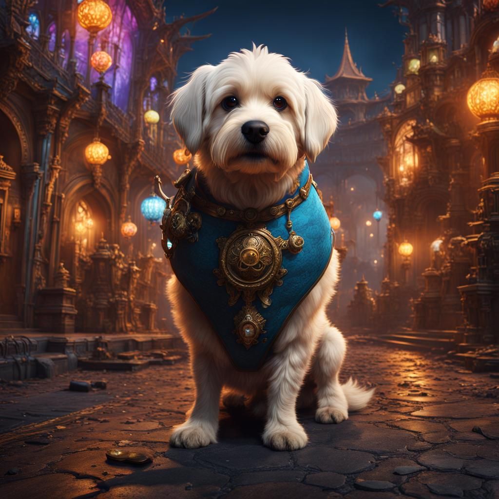 Humorous Oversized Dog: Detailed Matte Painting