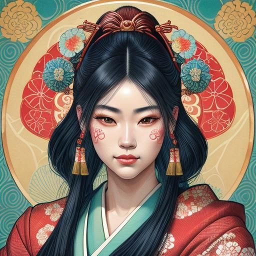 Geisha Portrait in Japanese Pop Art Style