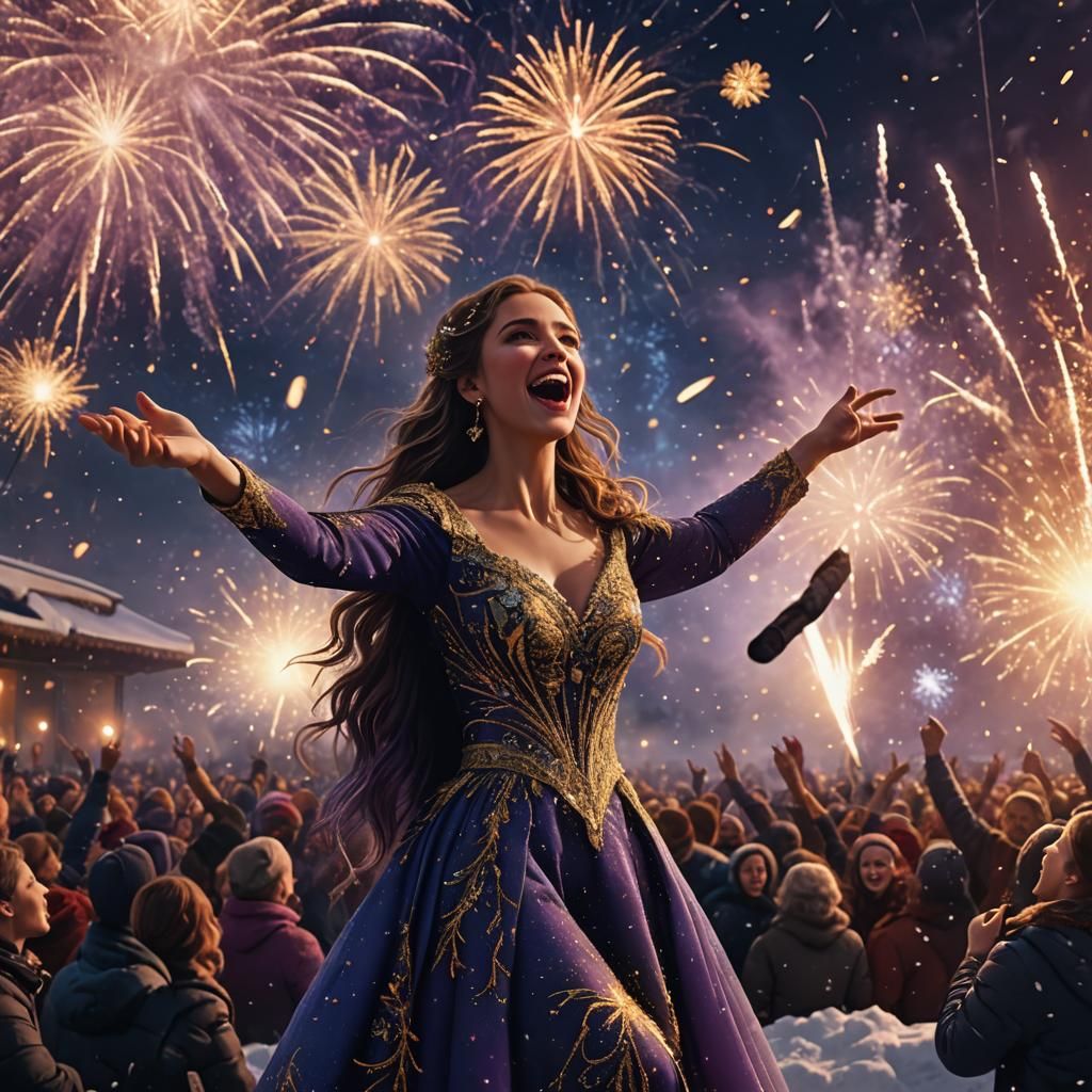 Singer on Stage with Fireworks, Digital Matte Painting
