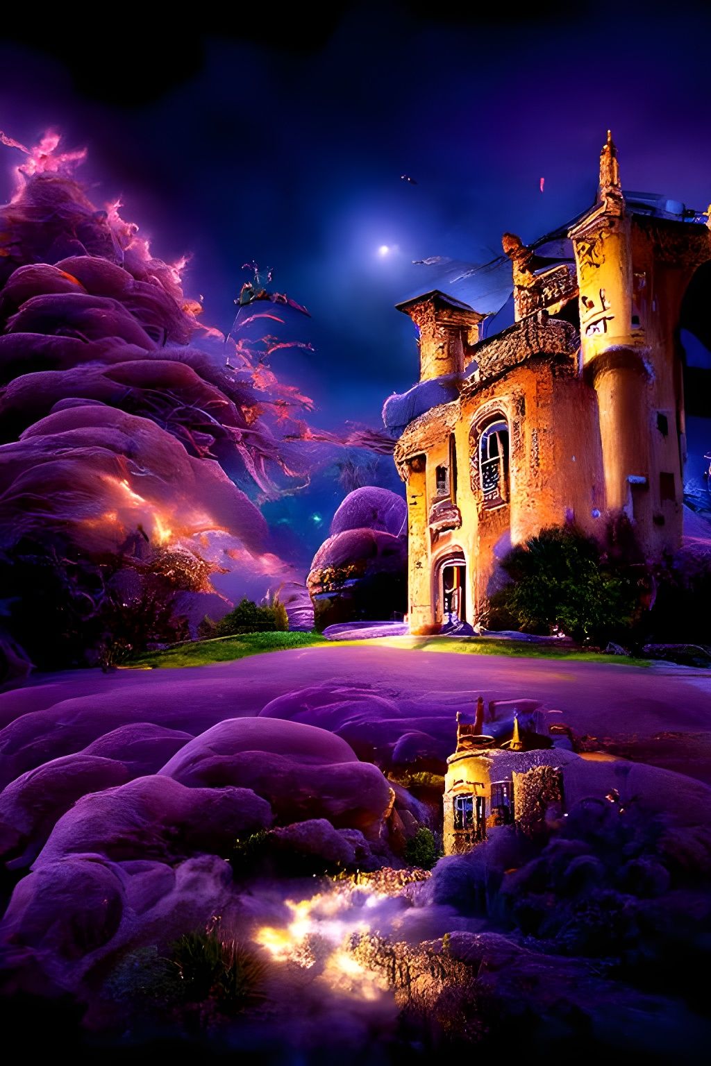 Mystical Castle Manor House in Astral Landscape