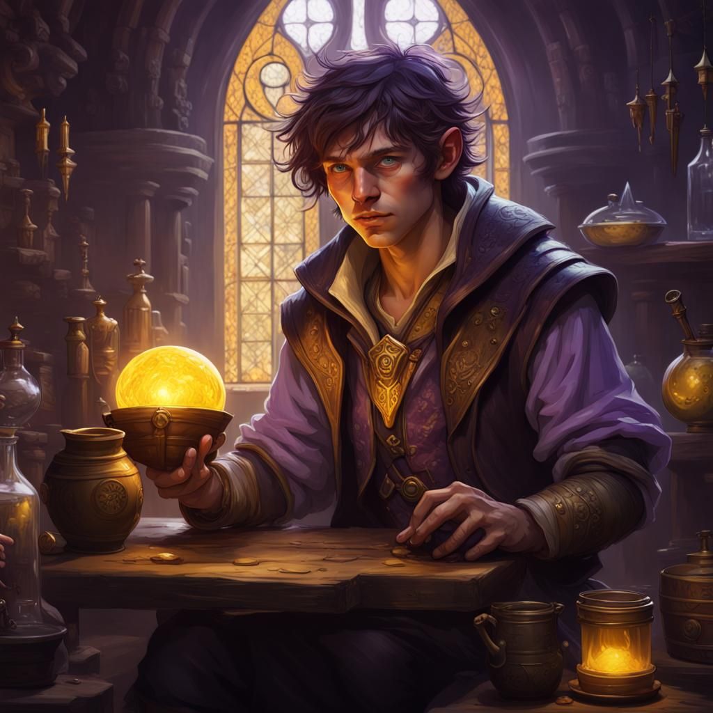 Halfling Alchemist Portrait in Dark Fantasy Style