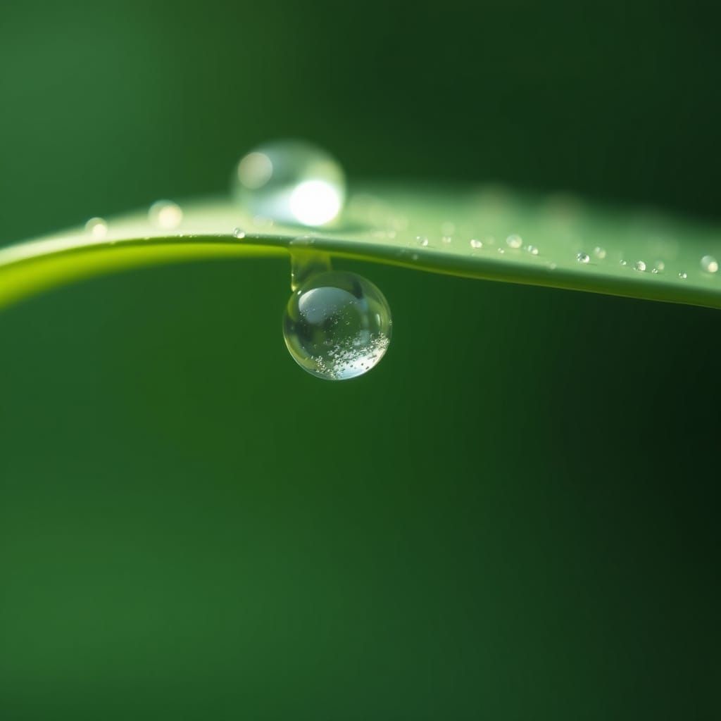Glistening Droplets on Leaf in Digital Art Style