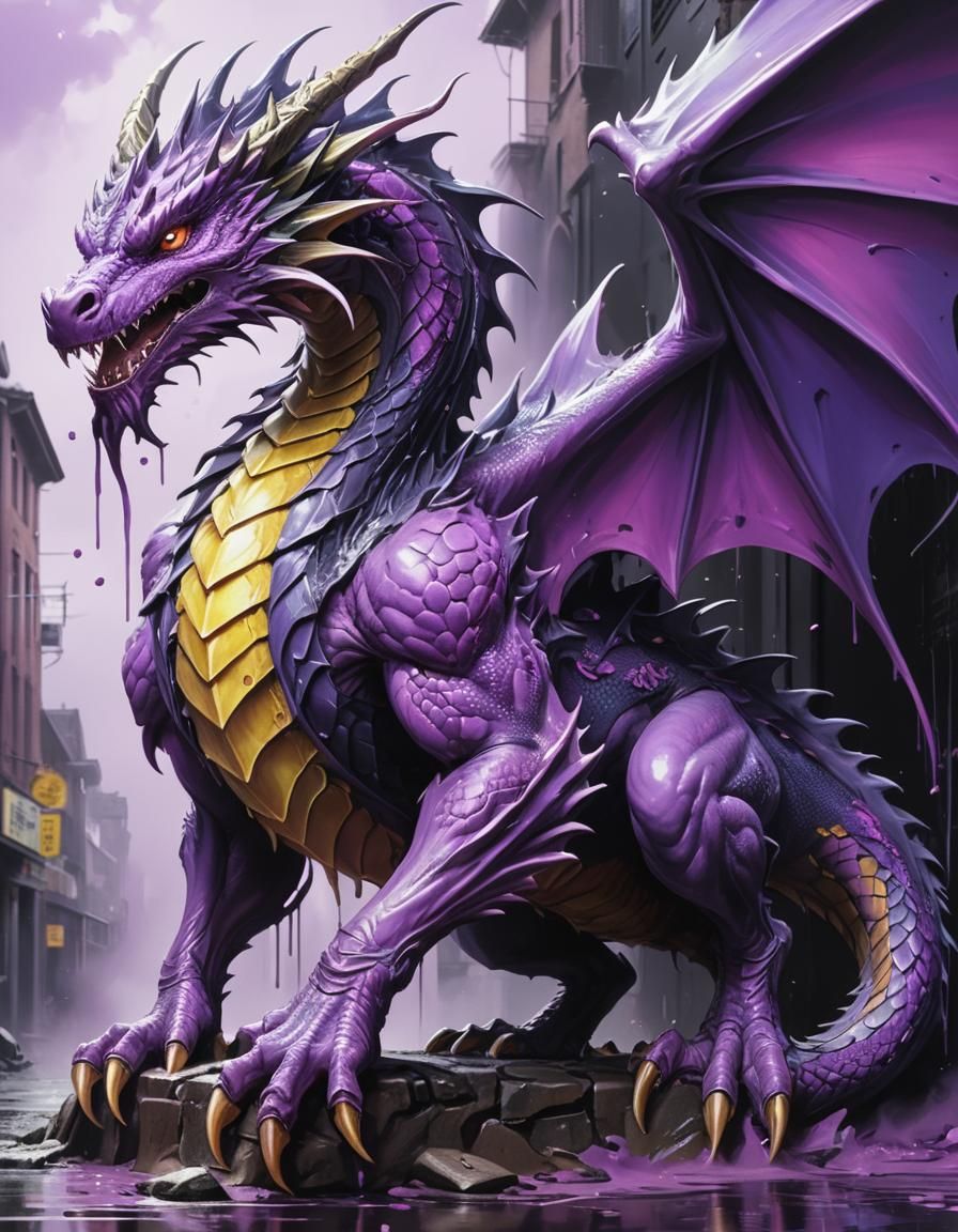 Vibrant Purple Dragon in Graffiti Art Style