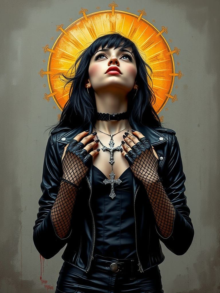 Dark Punk Angel in Vibrant Graffiti Style