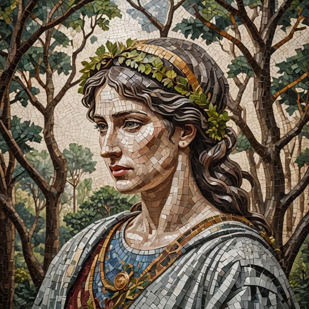 Intricate Mosaic Portrait of Roman Woman