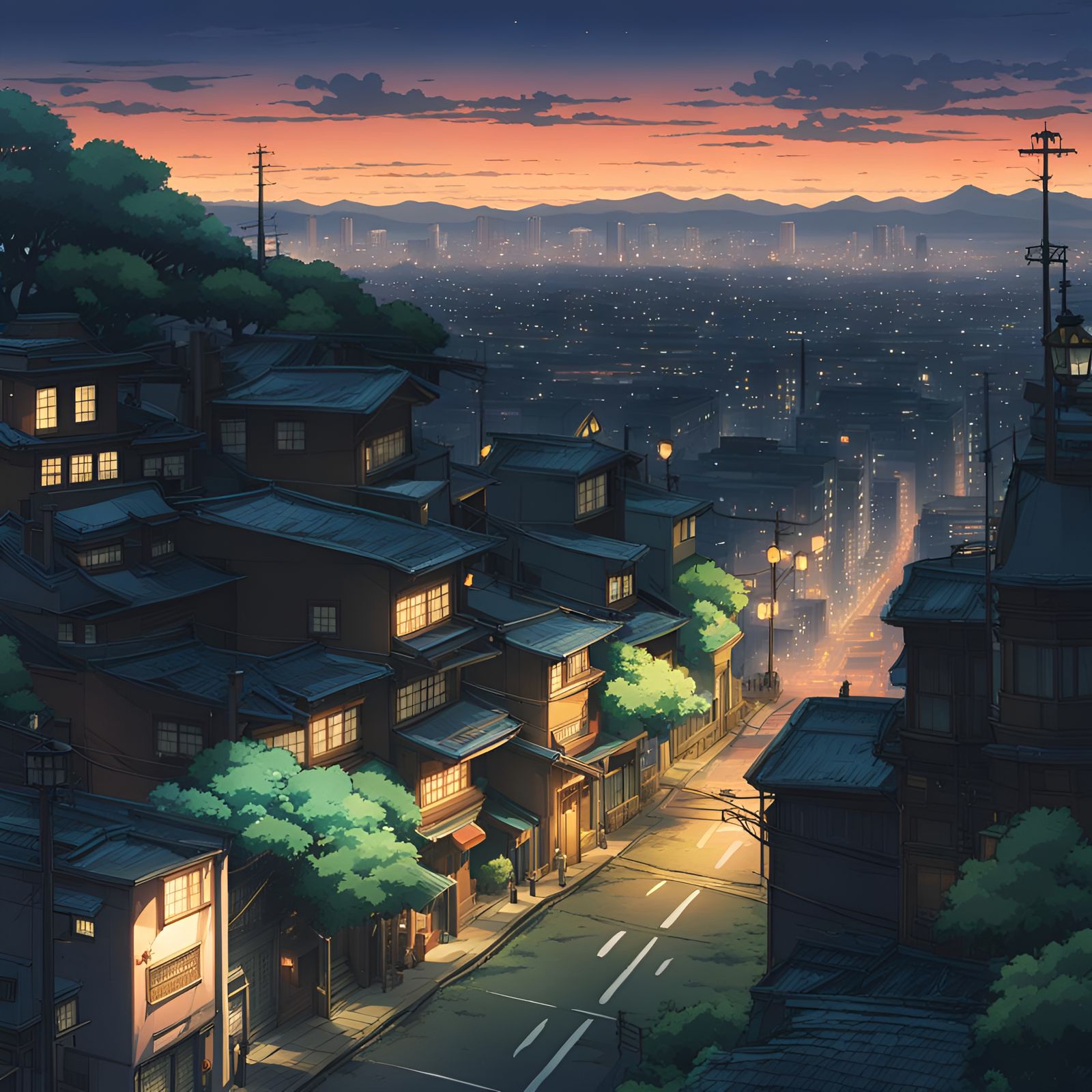 Lonely City at Night: Studio Ghibli Anime