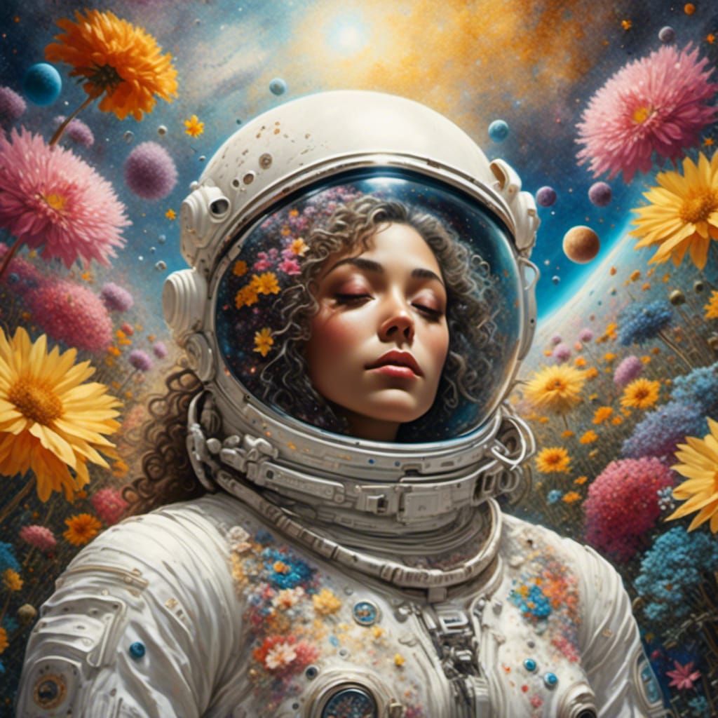Astronaut in Flower Garden: Surrealist Digital Art