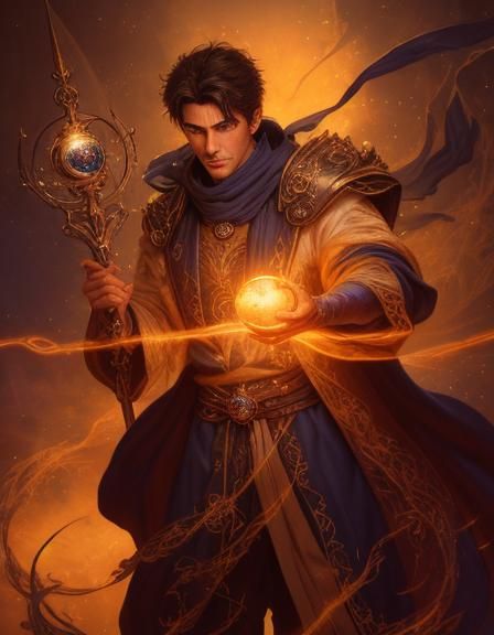 Ethereal Young Wizard with Magical Orb, Hyperdetailed Fantas...