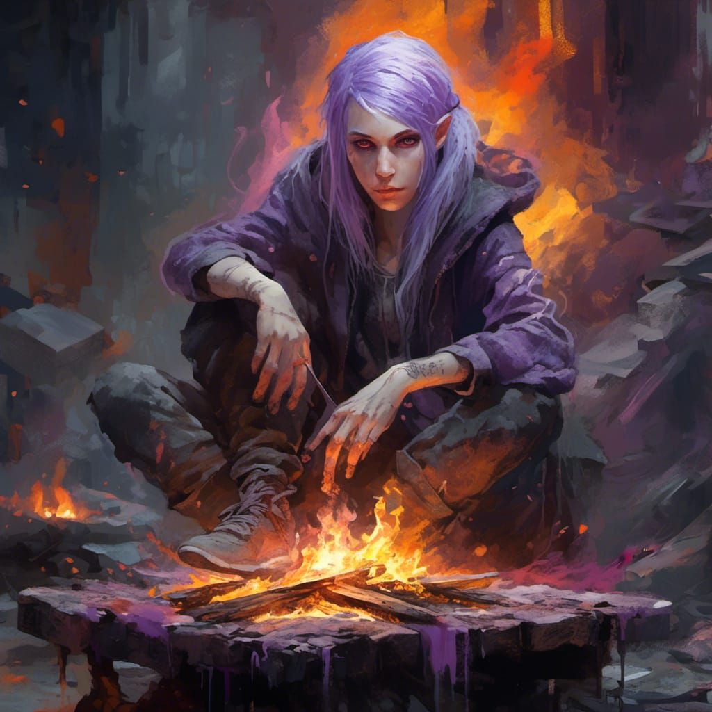 Blind Half-Elf Sorceress in Graffiti Art Style