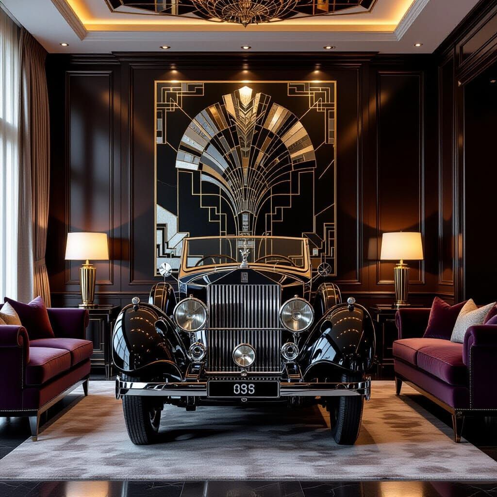 1930s Rolls-Royce Sculpture in Opulent Art Deco Living Room