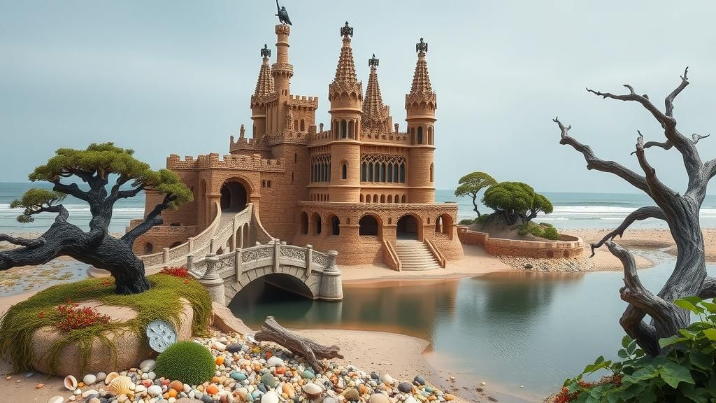 Gothic Sandcastle Inspired by Gaudí and Beksiński
