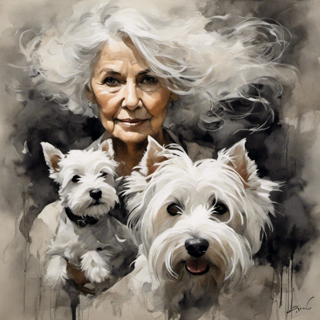 Harmonious Charcoal and Watercolor Portrait of Woman with We...