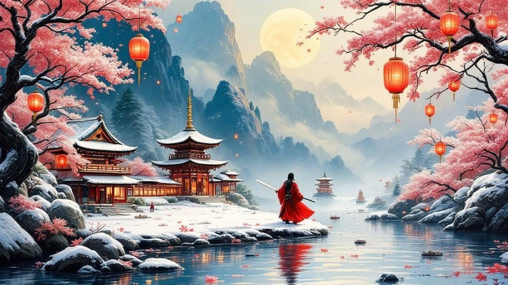 Mini Japanese Landscape Painted with Textured Brush