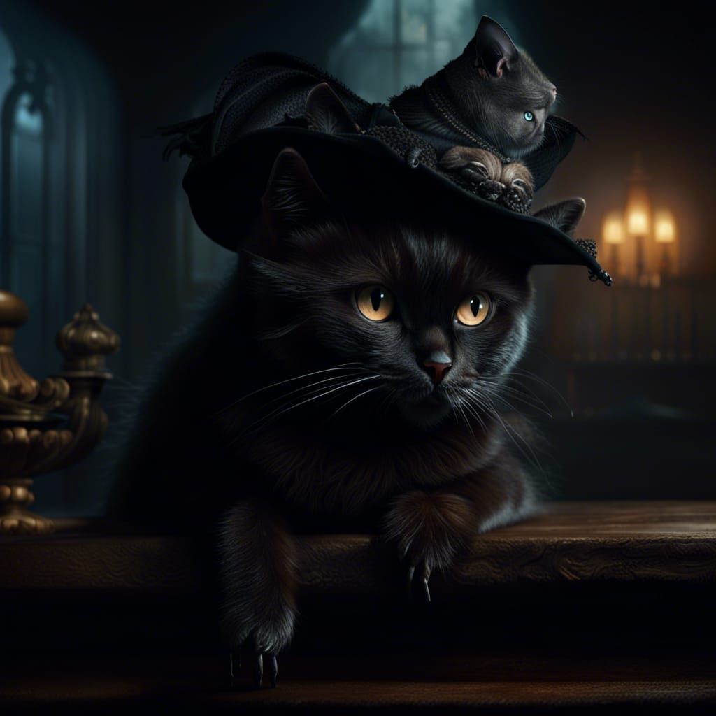 Bat and Cat in Haunted House: Digital Matte Painting