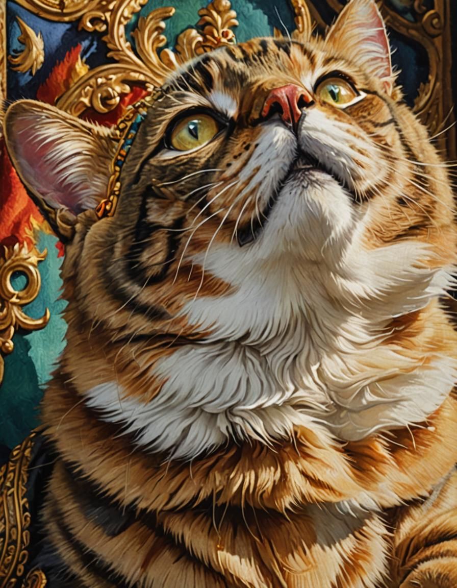 Dictator Cat Portrait in Oil Painting Style