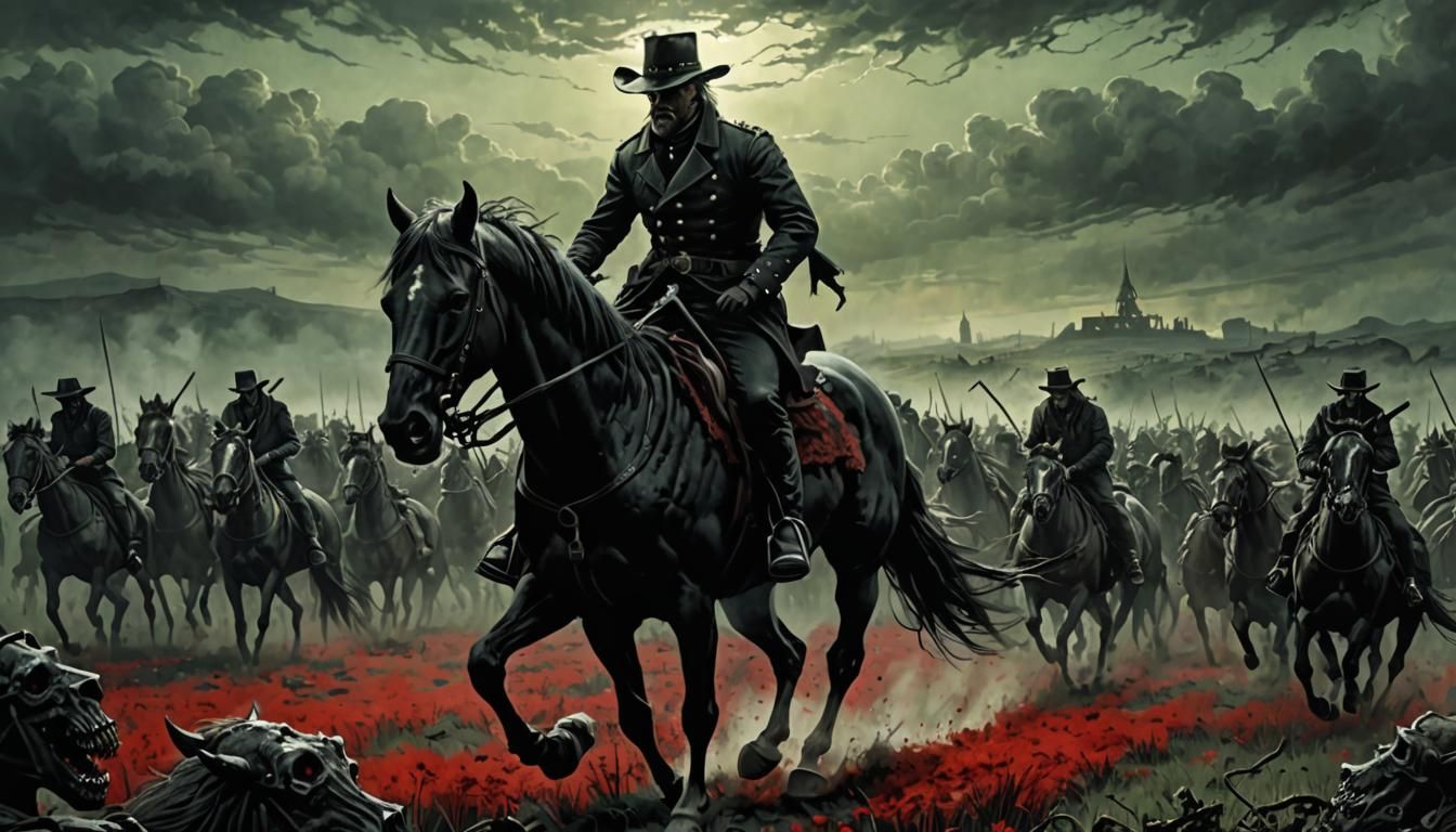 Pale Rider Amidst Decimated Field of the Dead