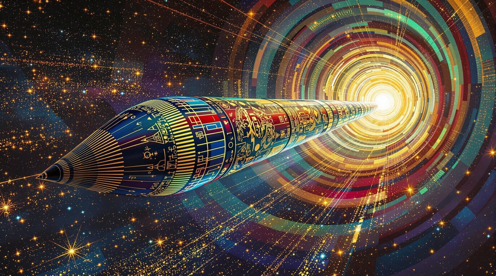 Klimt-Inspired Starship in Interstellar Maelstrom