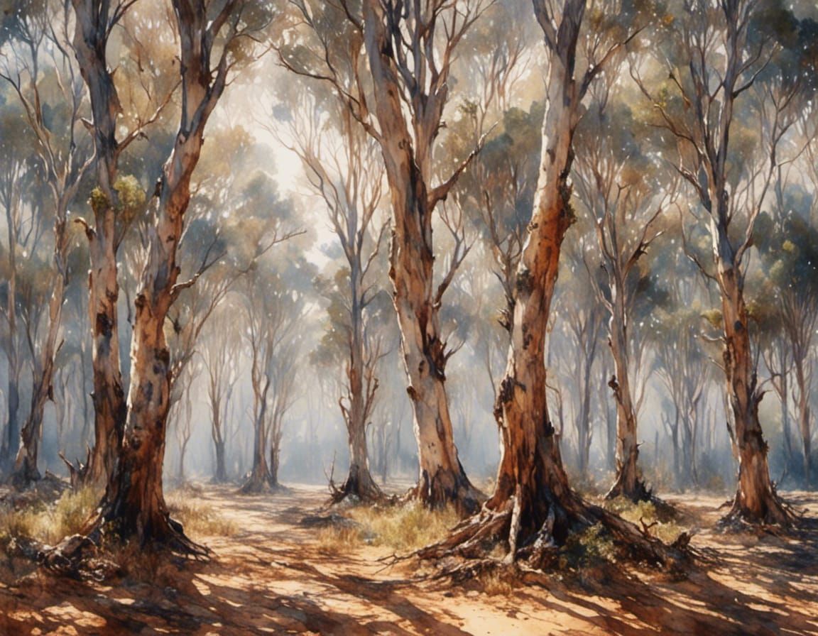 Photorealistic Australian Landscape with Gum Trees