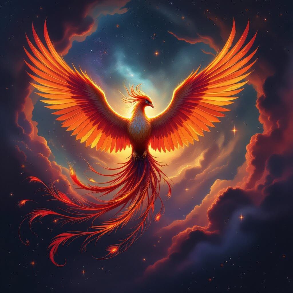 Majestic Phoenix Erupts from Cosmic Vortex