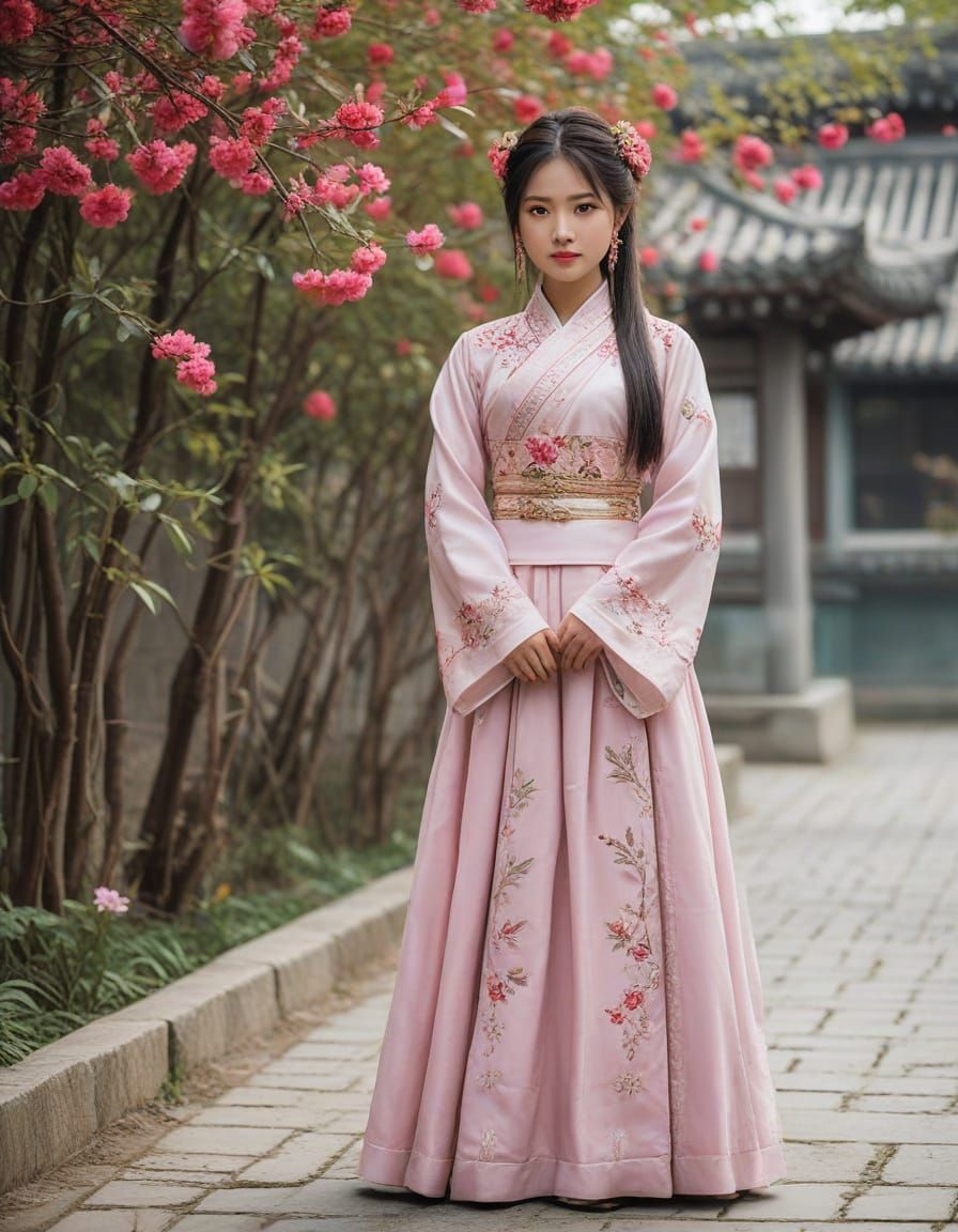 A full-body shot of a Chinese woman facing the camera in a p...