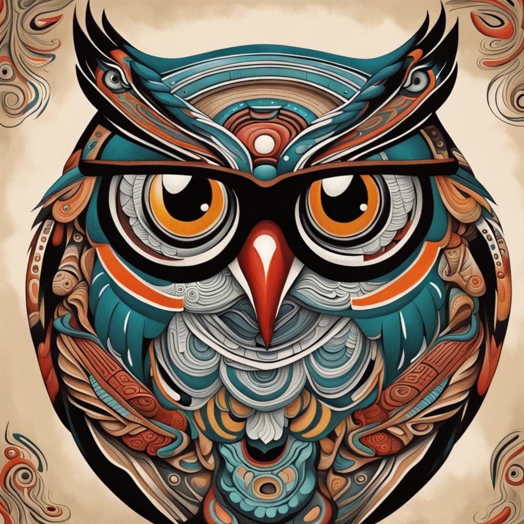 Haida Art Owl with Eyeglasses