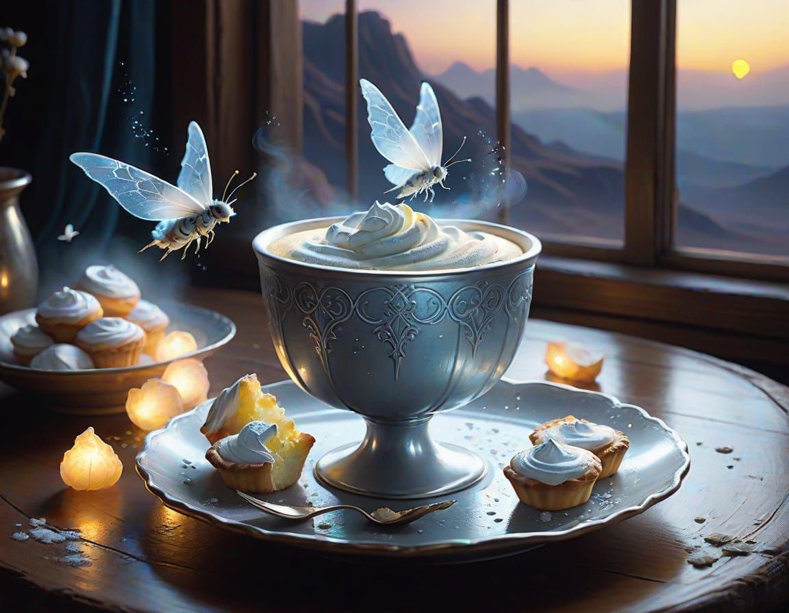 Moonlit Soufflé with Crystal Moths, High-Concept Art
