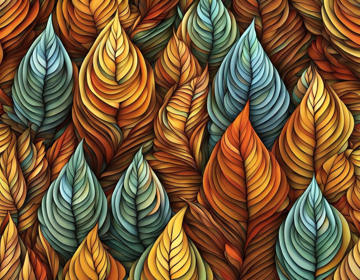 Abstract Autumn Leaves with Fractal and Zentangle Elements