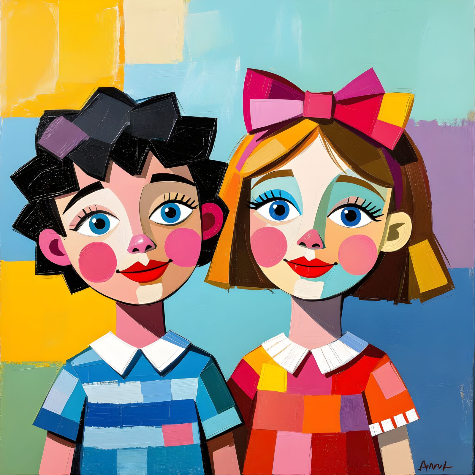 Paper Mache Children in Gouache Watercolor Style