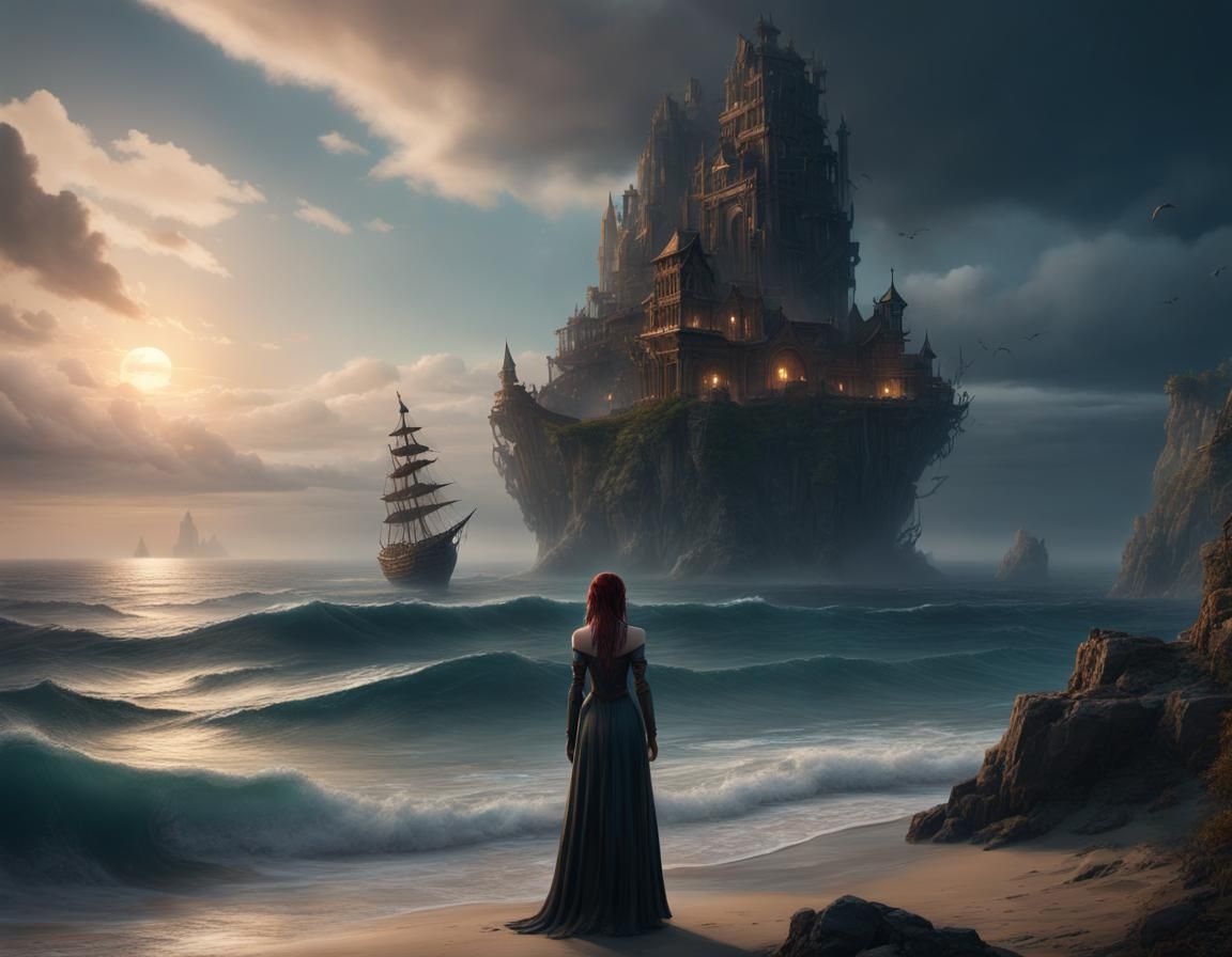 Melancholy Seascape Reflects Wasted Life, Matte Painting