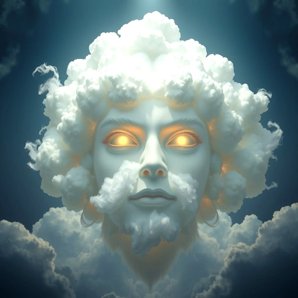 Celestial White Face in Cloud Cluster, Ultra Realistic Art