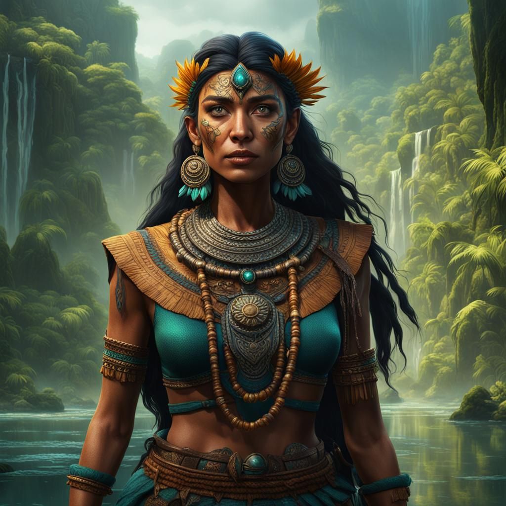 Amazonian Woman in Detailed Matte Painting