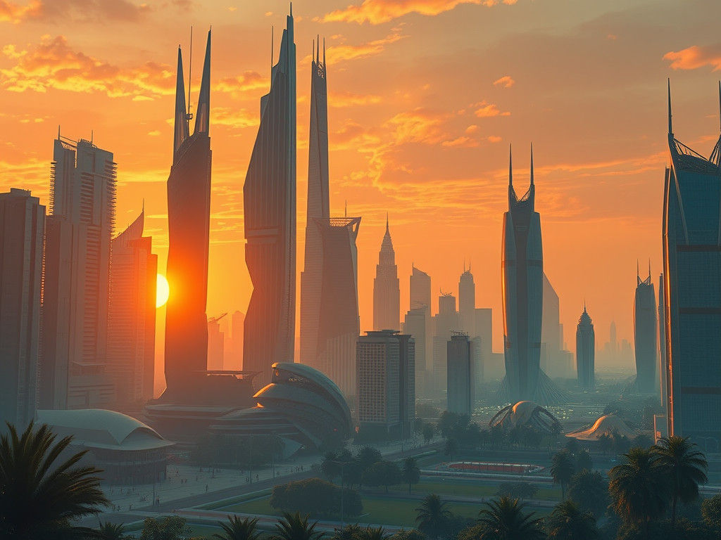 Dubai Skyline in Cyberpunk Futuristic Style