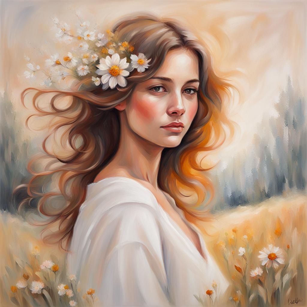 Female Portrait in Soft Romantic Landscape Style
