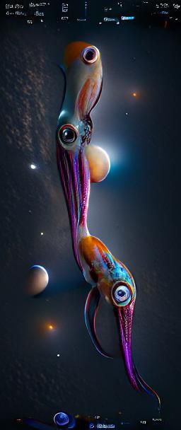 Alien Squid Amidst Planets in Digital Art