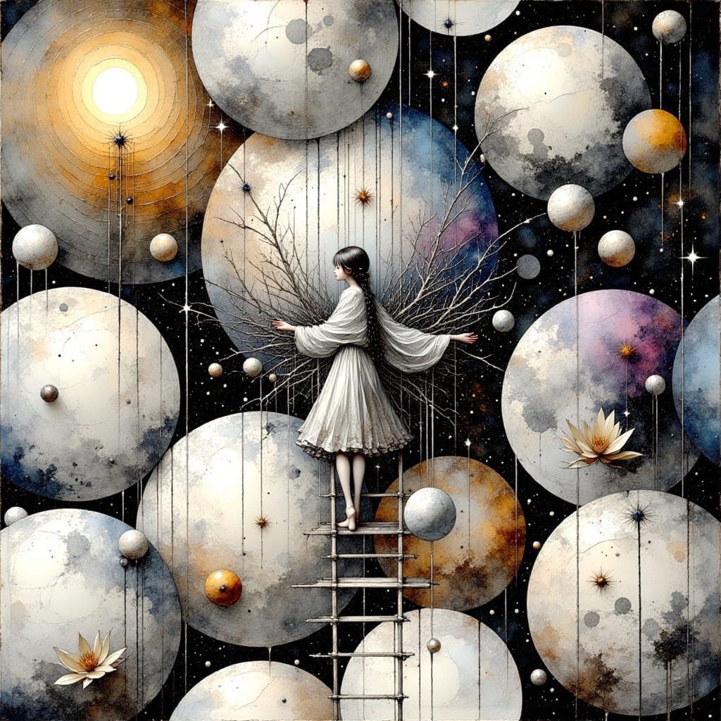 Surreal Cosmic Ascent in Silvery Splendor